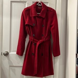 Merona Double-Breasted Wool Long Red Trench Coat - Size L